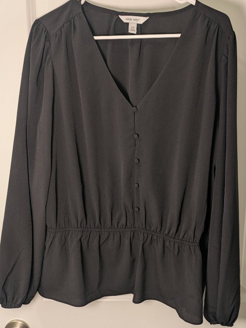 Nine West Top Womens XXL Black Button Front Peplum Popover Career Professional